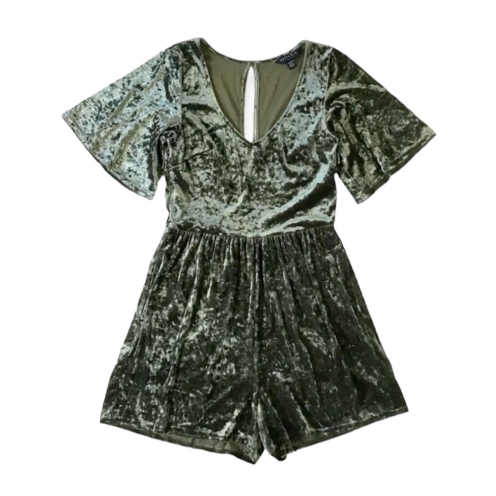 American Eagle Outfitters Crushed Velvet Olive Green Romper size women’s medium
